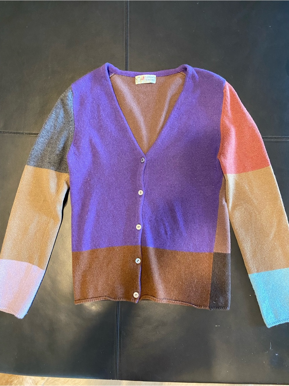 Clements Ribeiro Colorblock V-Neck Preppy Cardigan Sweater in 100% Cashmere, szS